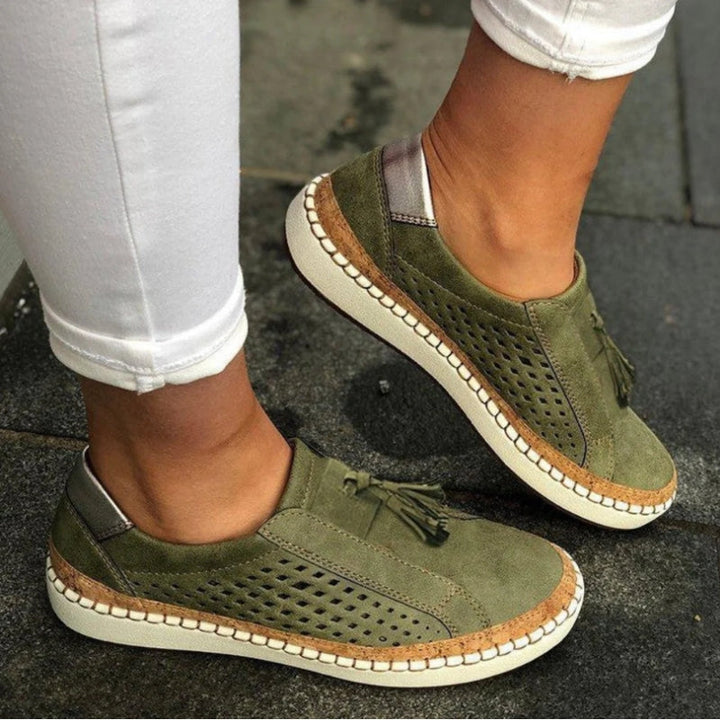 Orthopedic Suede Slip-On Trainer - Perforated Tassel Platform