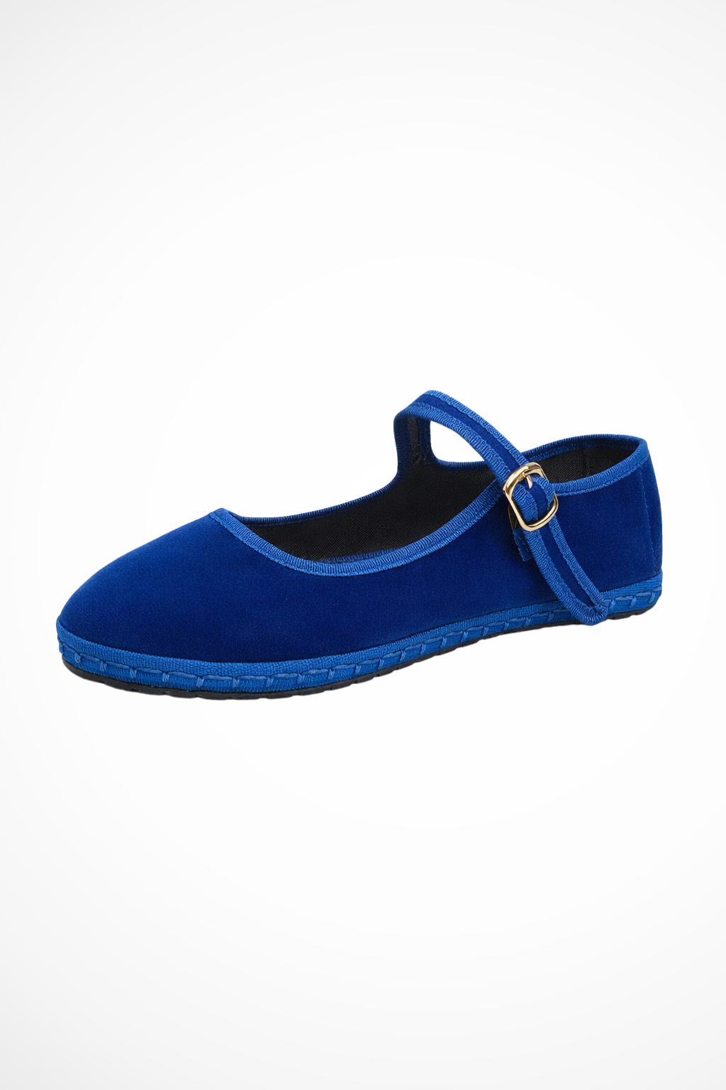 Velvet Mary Jane Ballet Flats - Buckle Strap Round Toe
