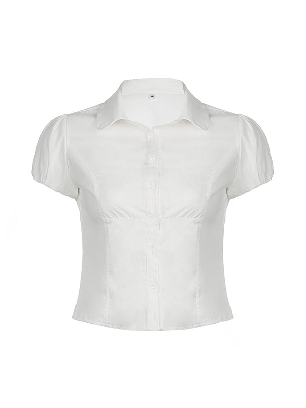 Corset Shirt - Fitted Bust Cup V-Neck Cotton Top
