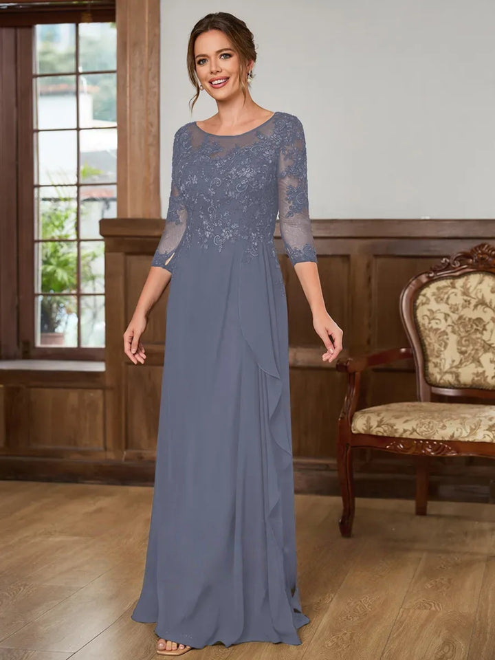 Mother of the Bride Chiffon Maxi Dress - Lace Appliqué Bodice