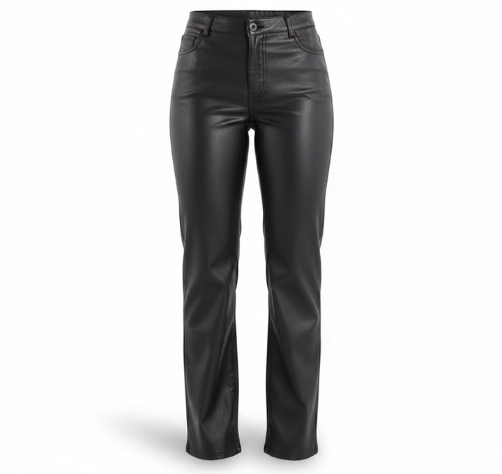 Women’s Black Faux Leather Pants – High Rise Slim Fit Straight Leg