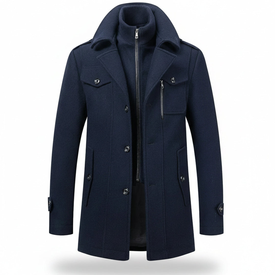 Men’s Long Wool-Blend Coat – Classic Fit