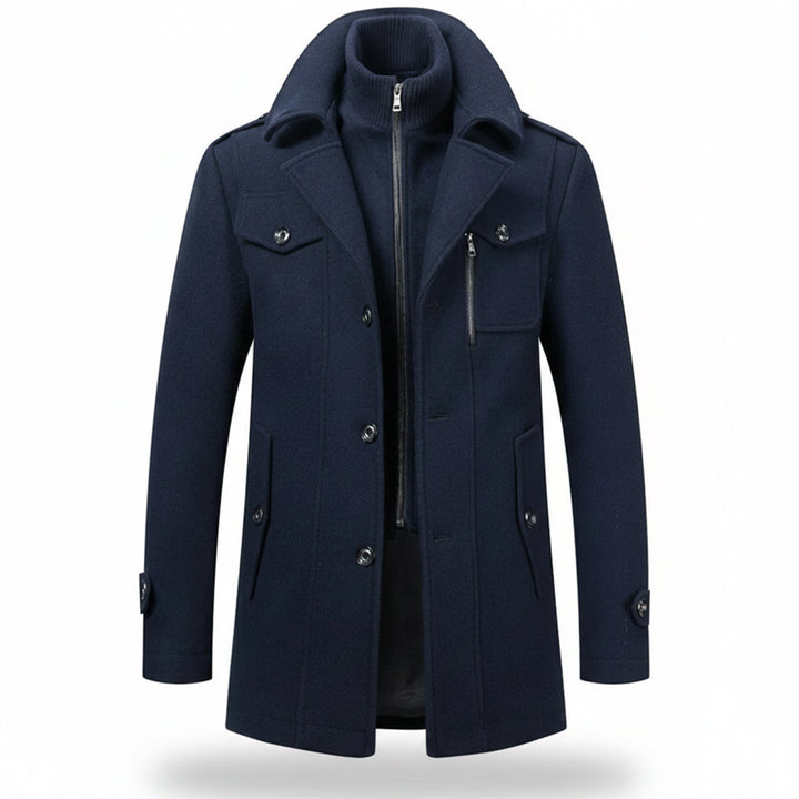 Men’s Long Wool-Blend Coat – Classic Fit