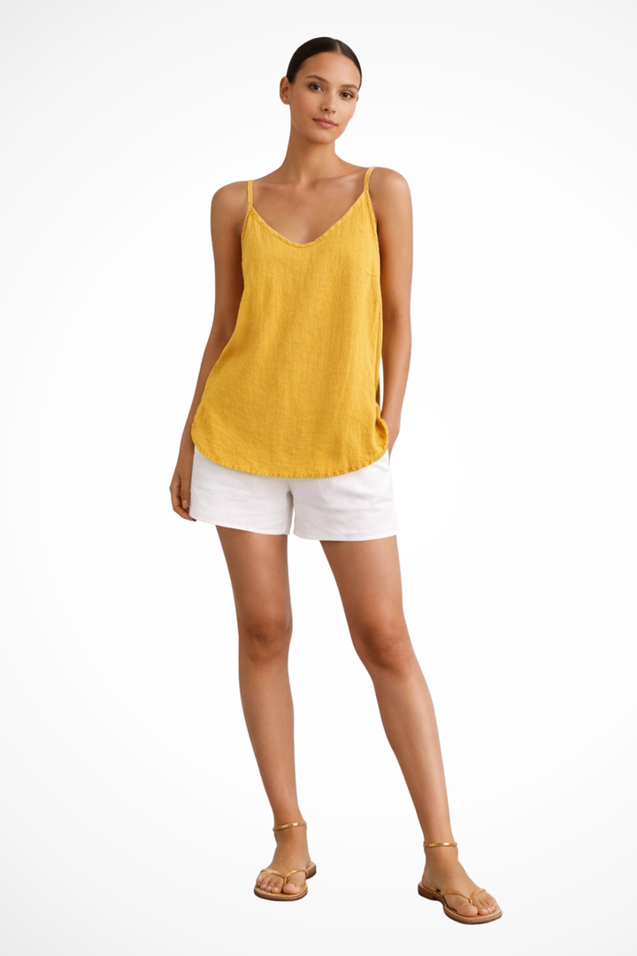 Linen Spaghetti Strap Top - Summer Holiday V-Neck Relaxed Fit