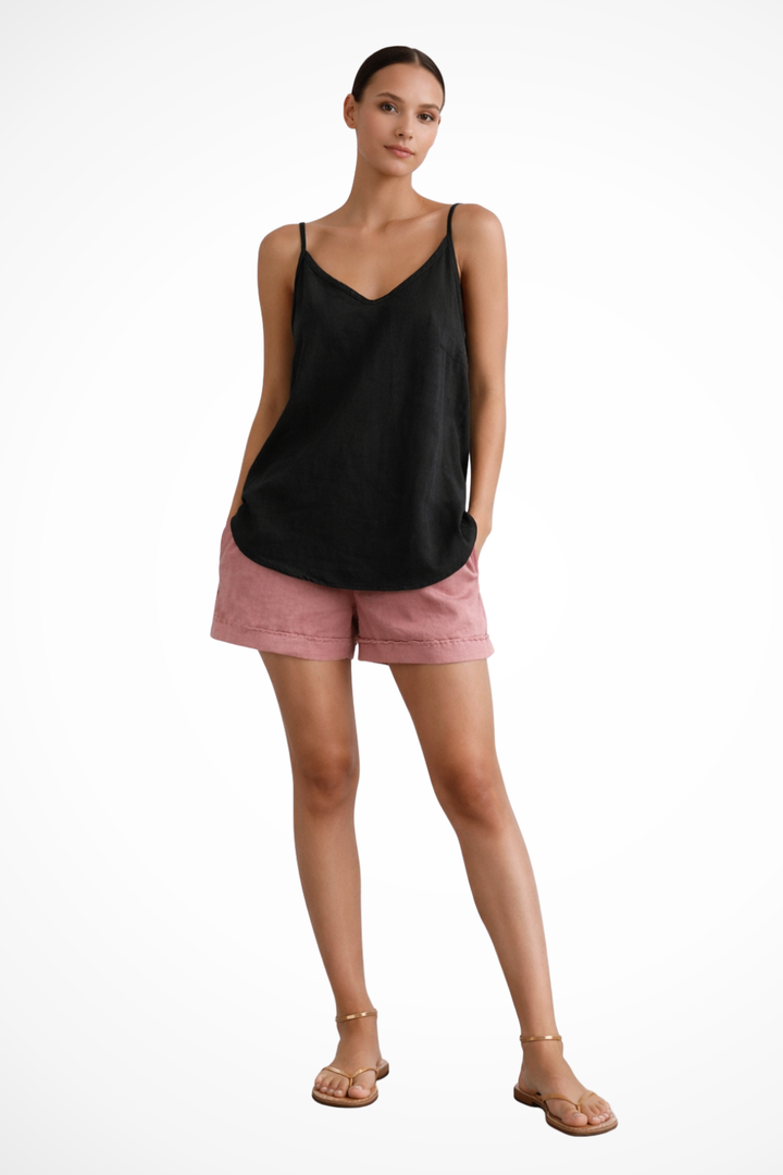 Linen Spaghetti Strap Top - Summer Holiday V-Neck Relaxed Fit