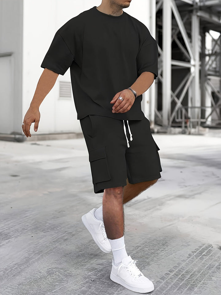 Men's Co-ord Set Oversized - Cargo Shorts T-Shirt