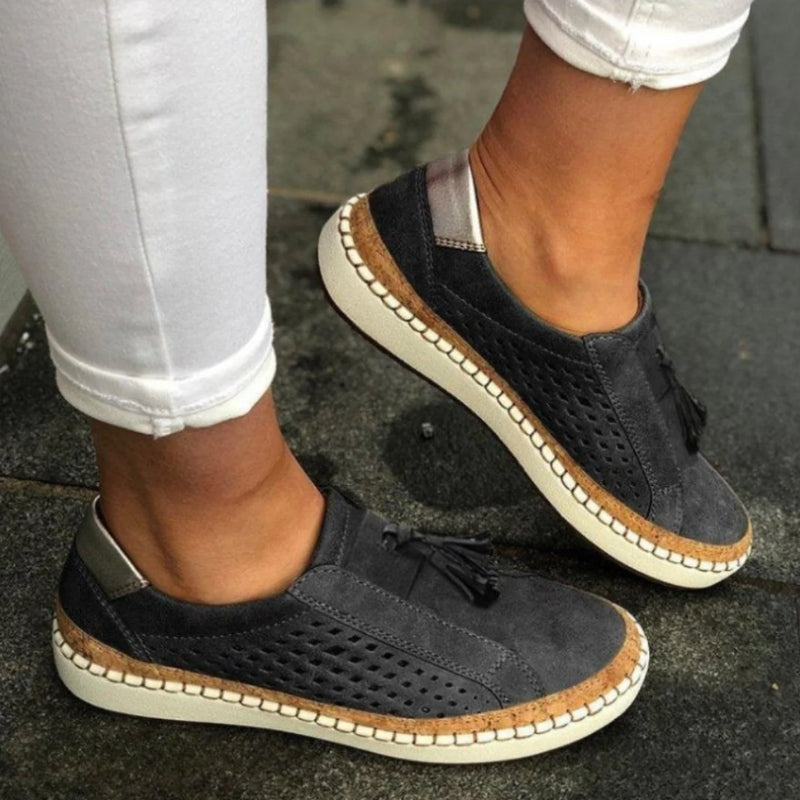 Orthopedic Suede Slip-On Trainer - Perforated Tassel Platform
