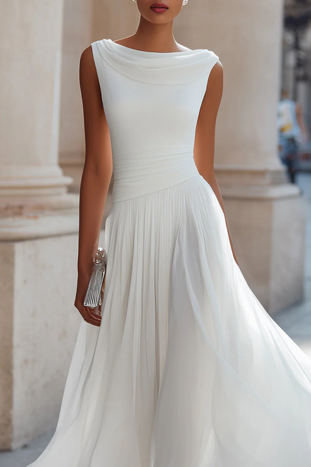 Women's Pleated Wedding Guest Midi Dress - Sleeveless