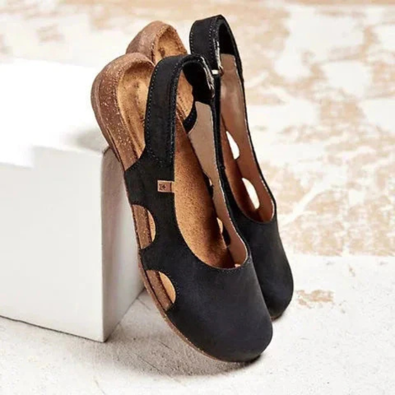 Orthopedic Suede Closed Toe Sandal - Slingback Buckle Cork