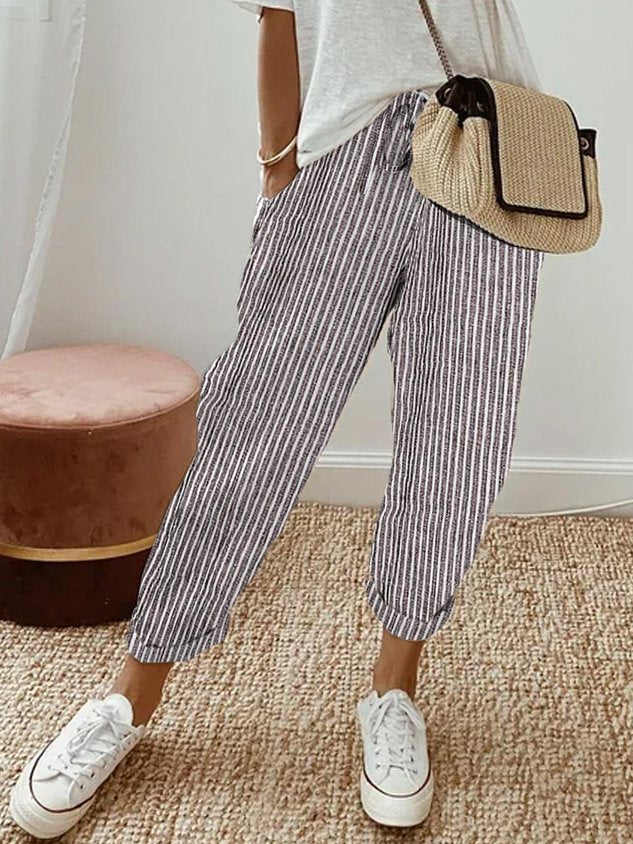 Women's Wide Leg - Linen Trousers Elasticated Waist