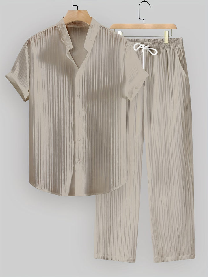 Ribbed Co-ord Set Men - Shirt Trousers Smart Casual Holiday