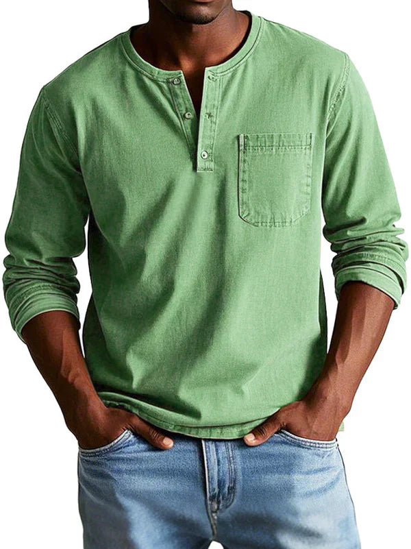 Men's Long Sleeve Cotton - Henley Shirt Smart Casual