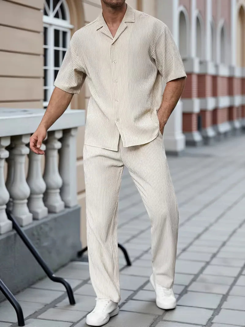 Men's Textured Shirt Trouser Co-ord Set - Two Piece Summer
