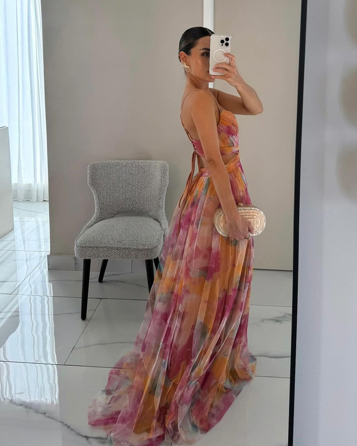 Women's Floral V-Neck Maxi Dress - Wedding Guest in Summer