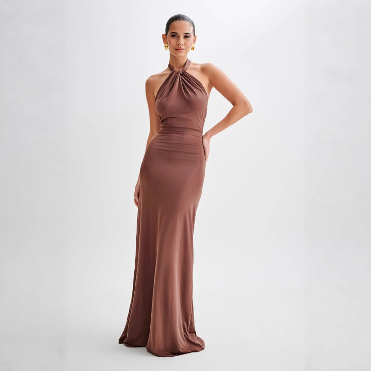 Halter Neck Open Back Maxi Dress - Wedding Guest Summer