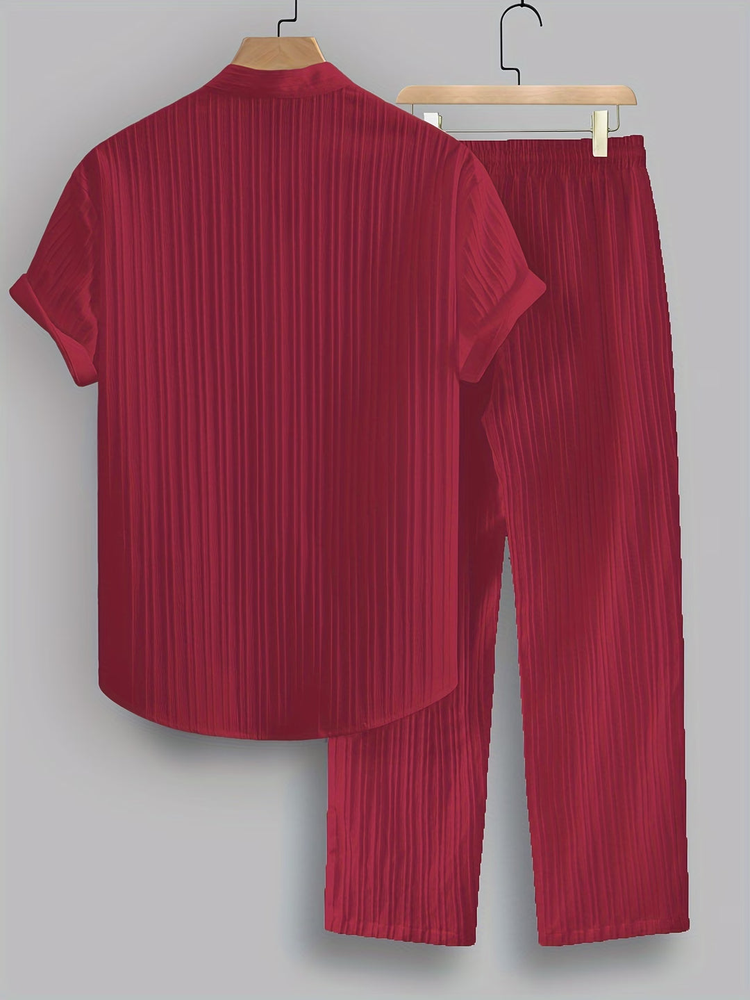 Ribbed Co-ord Set Men - Shirt Trousers Smart Casual Holiday