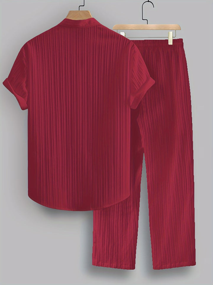 Ribbed Co-ord Set Men - Shirt Trousers Smart Casual Holiday