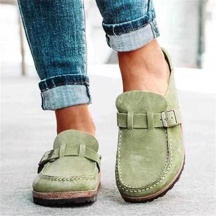 Orthopedic Clog Mule - Suede Buckle Cork Footbed