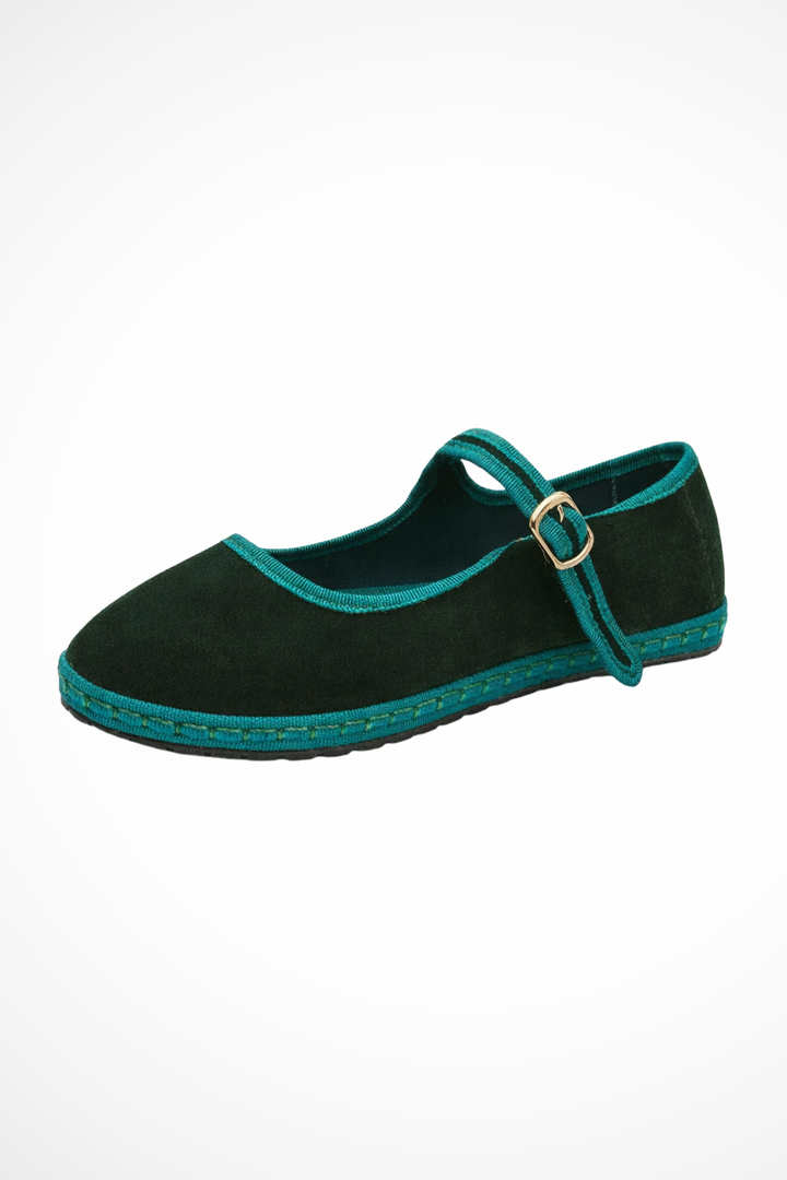 Velvet Mary Jane Ballet Flats - Buckle Strap Round Toe