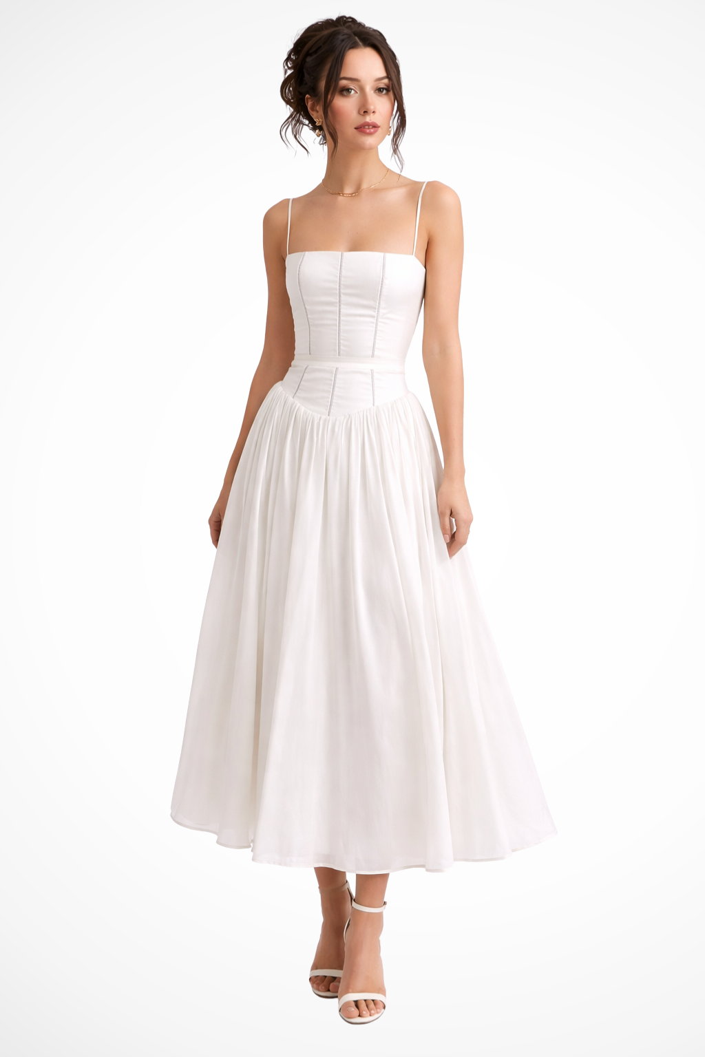 Women’s Floral Linen Midi Dress - Tiered Elegant Summer Wedding Guest Fit