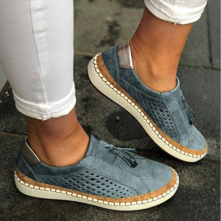 Orthopedic Suede Slip-On Trainer - Perforated Tassel Platform