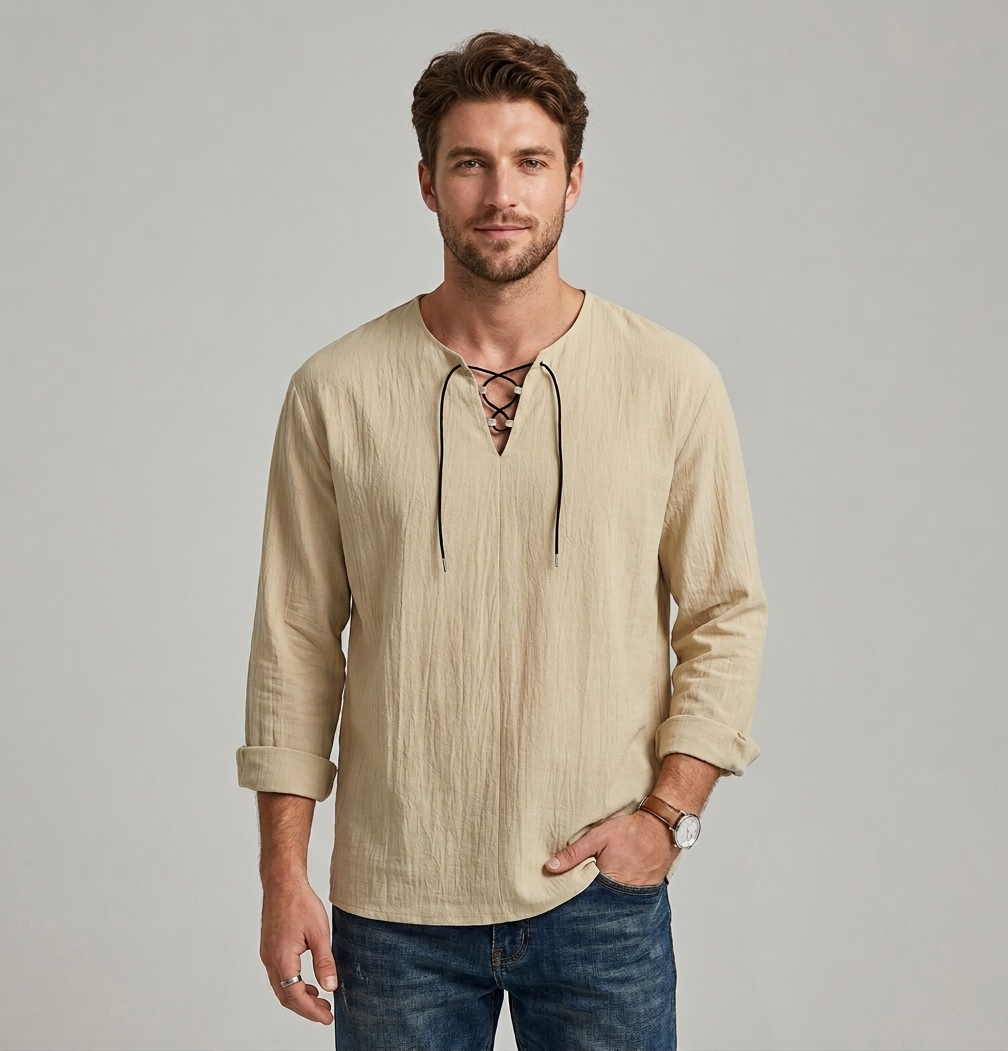 Men’s Linen Shirt - Stand Collar Long Sleeve Breathable Summer Luxury Top