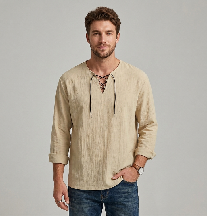 Men’s Linen Shirt - Stand Collar Long Sleeve Breathable Summer Luxury Top