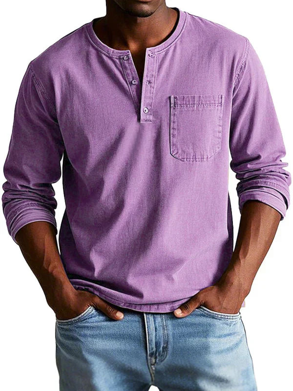 Men's Long Sleeve Cotton - Henley Shirt Smart Casual