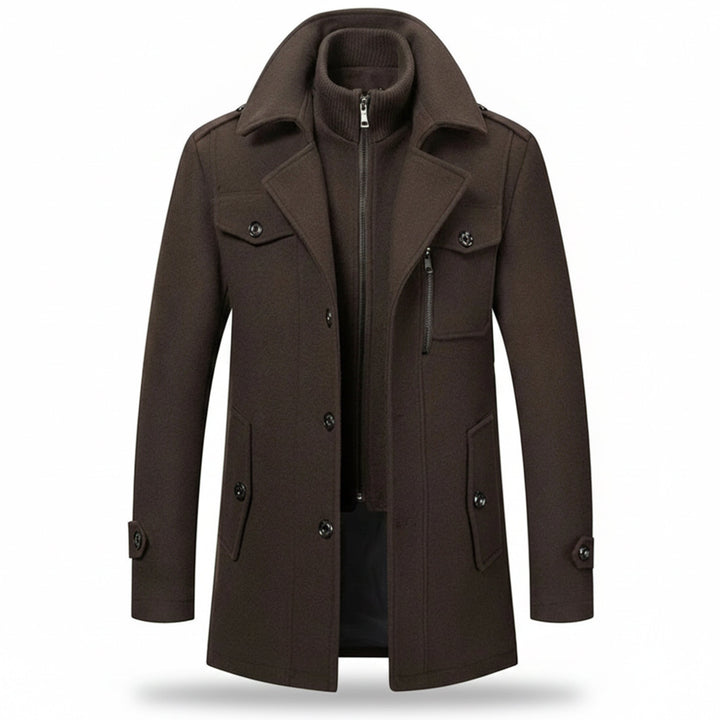 Men’s Long Wool-Blend Coat – Classic Fit