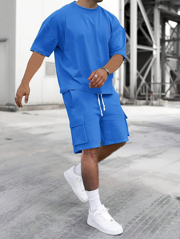 Men's Co-ord Set Oversized - Cargo Shorts T-Shirt