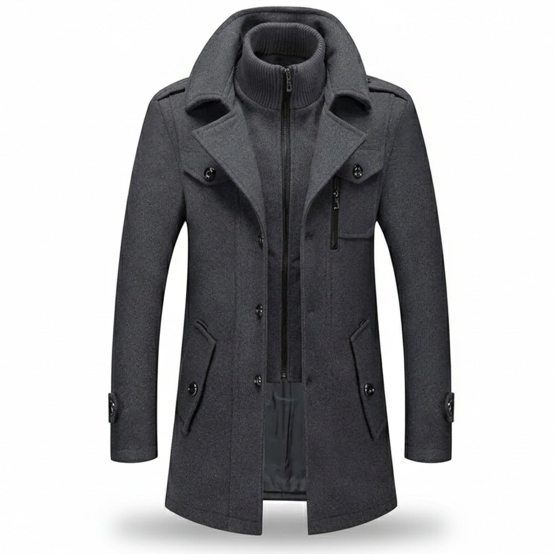 Men’s Long Wool-Blend Coat – Classic Fit