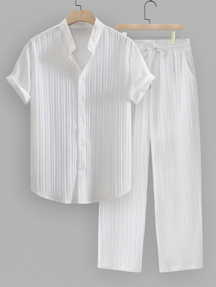Ribbed Co-ord Set Men - Shirt Trousers Smart Casual Holiday