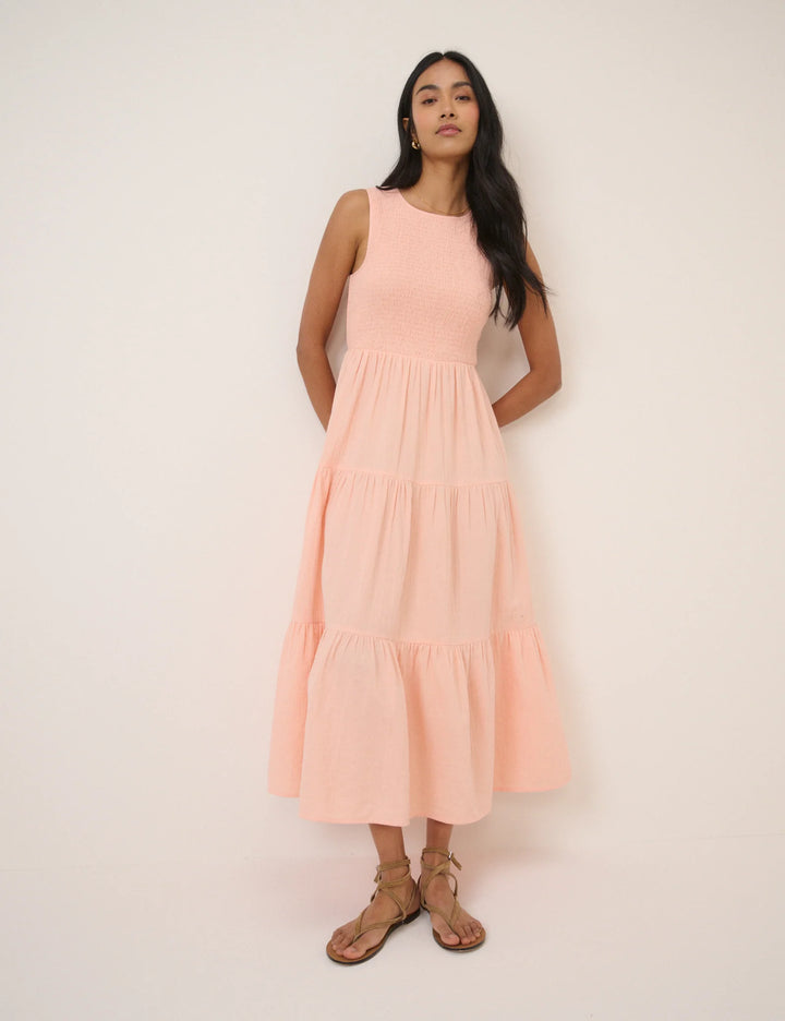 Smocked Cotton Midi Dress - Tiered A-Line Summer Party