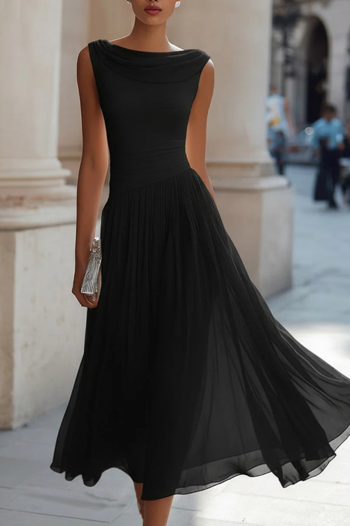 Women's Pleated Wedding Guest Midi Dress - Sleeveless