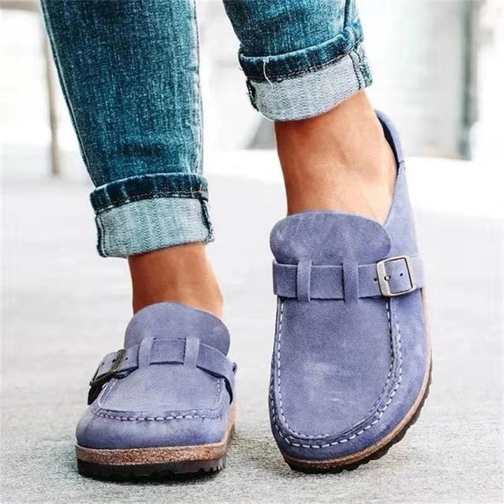Orthopedic Clog Mule - Suede Buckle Cork Footbed