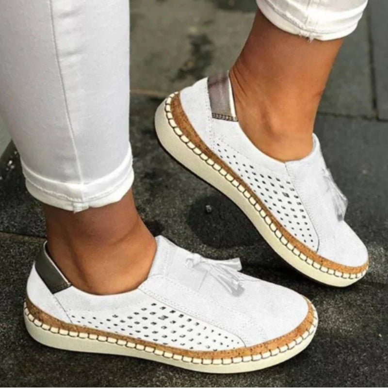 Orthopedic Suede Slip-On Trainer - Perforated Tassel Platform