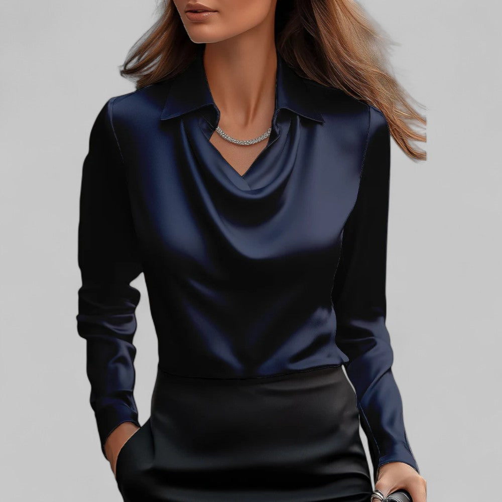 Women's Satin Blouse - Cowl Neck