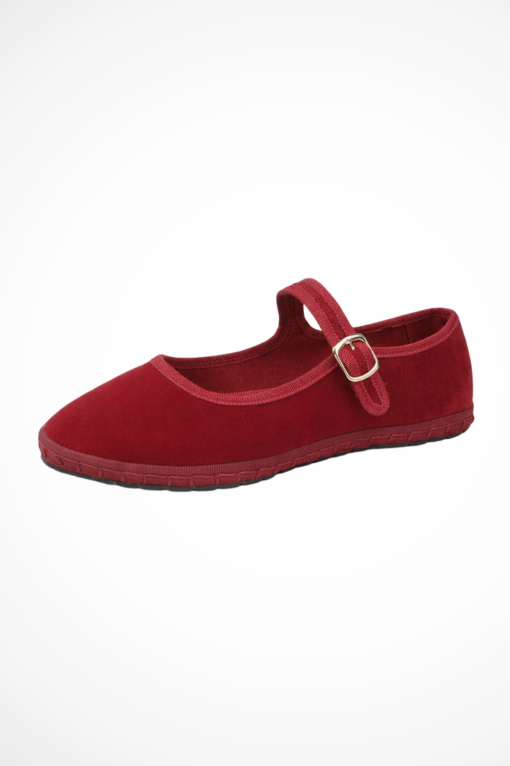 Velvet Mary Jane Ballet Flats - Buckle Strap Round Toe