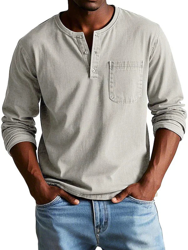 Men's Long Sleeve Cotton - Henley Shirt Smart Casual