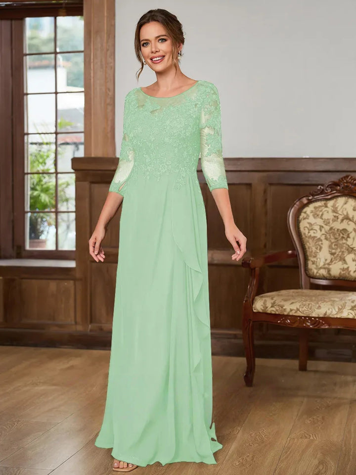 Mother of the Bride Chiffon Maxi Dress - Lace Appliqué Bodice