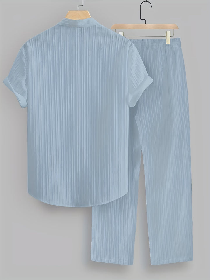 Ribbed Co-ord Set Men - Shirt Trousers Smart Casual Holiday