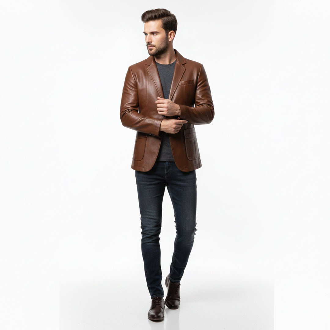 Men’s Leather Long Coat – Relaxed Modern Cut