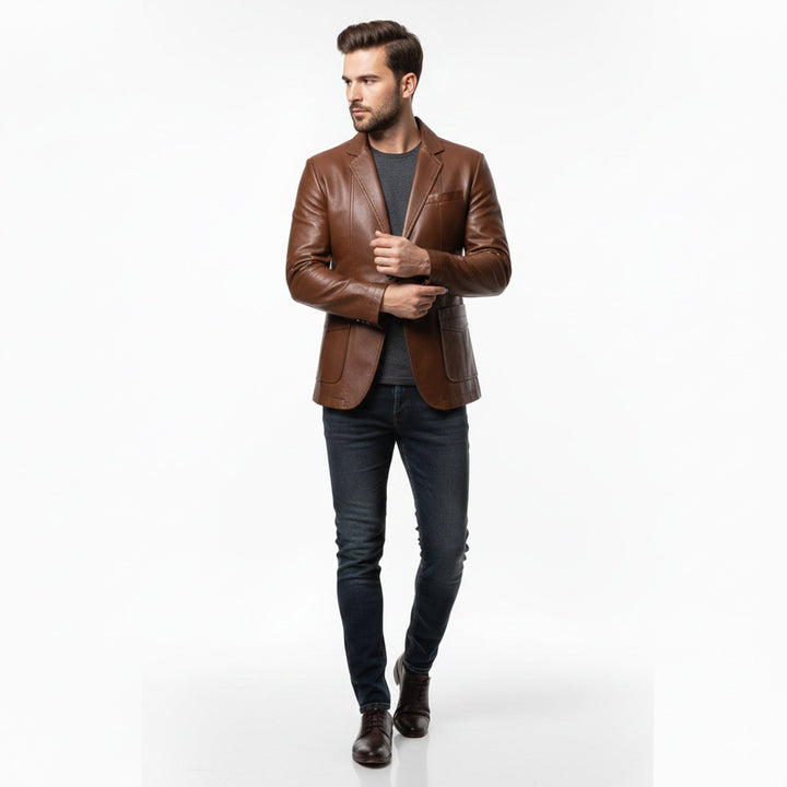 Men’s Leather Long Coat – Relaxed Modern Cut
