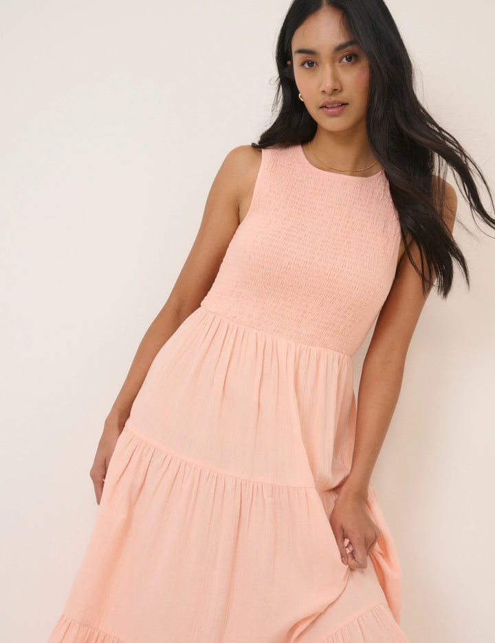 Smocked Cotton Midi Dress - Tiered A-Line Summer Party