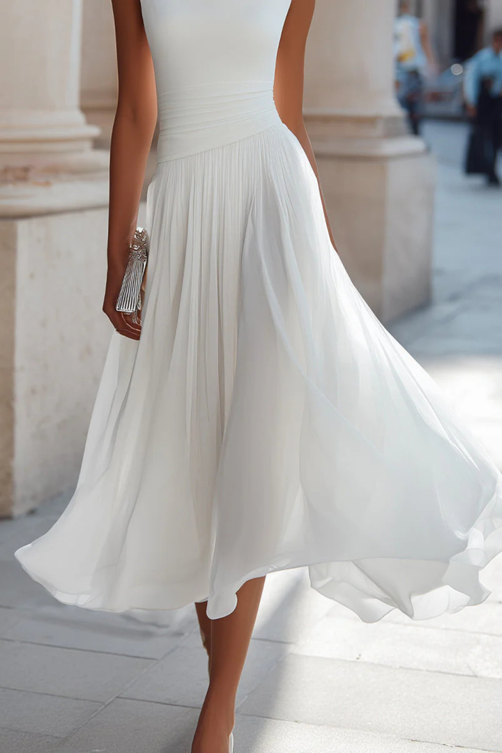 Women's Pleated Wedding Guest Midi Dress - Sleeveless