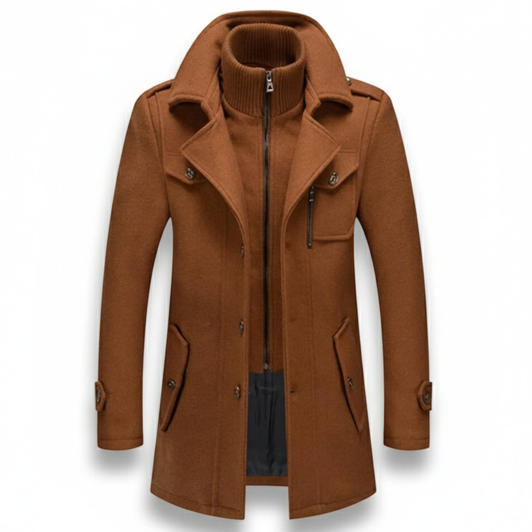 Men’s Long Wool-Blend Coat – Classic Fit
