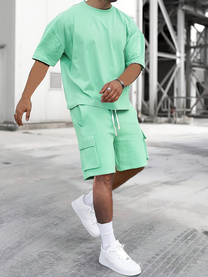 Men's Co-ord Set Oversized - Cargo Shorts T-Shirt