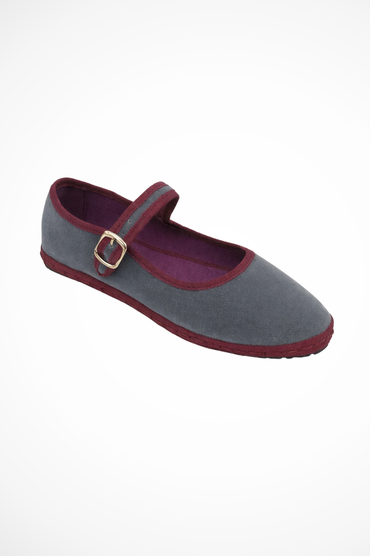 Velvet Mary Jane Ballet Flats - Buckle Strap Round Toe