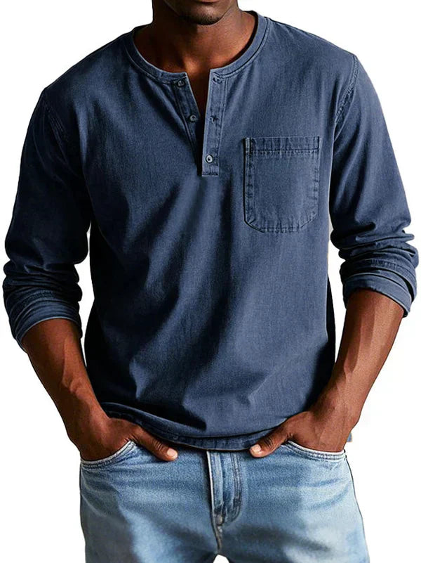 Men's Long Sleeve Cotton - Henley Shirt Smart Casual