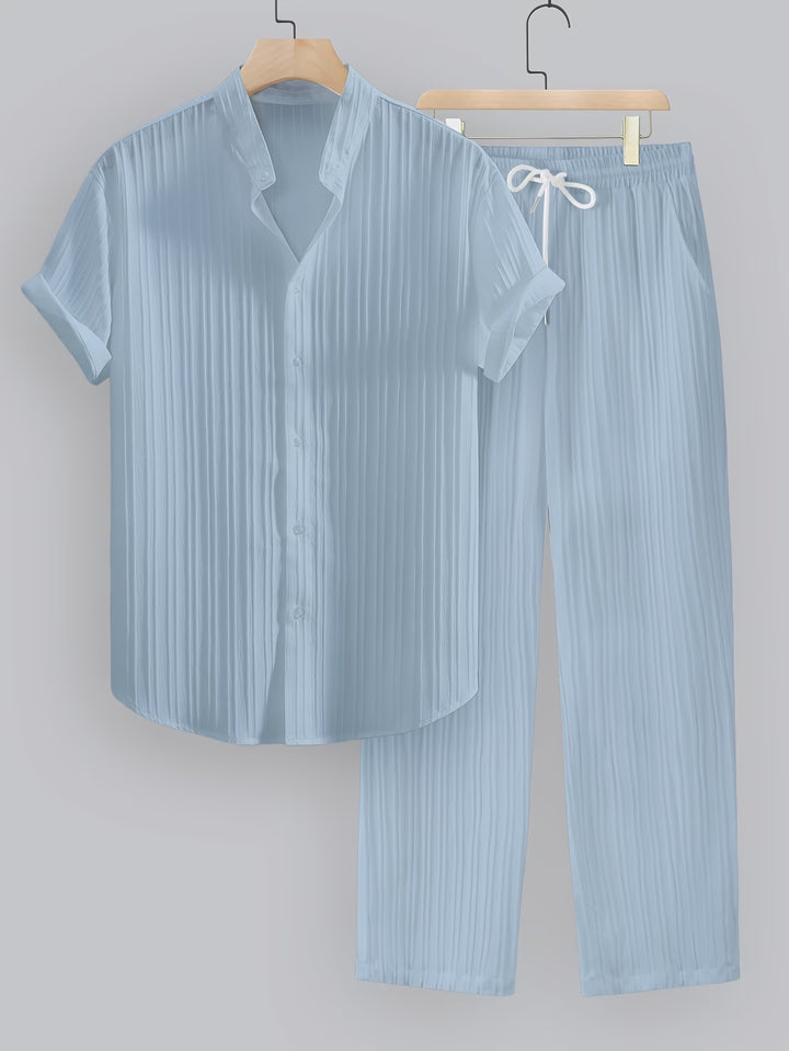 Ribbed Co-ord Set Men - Shirt Trousers Smart Casual Holiday